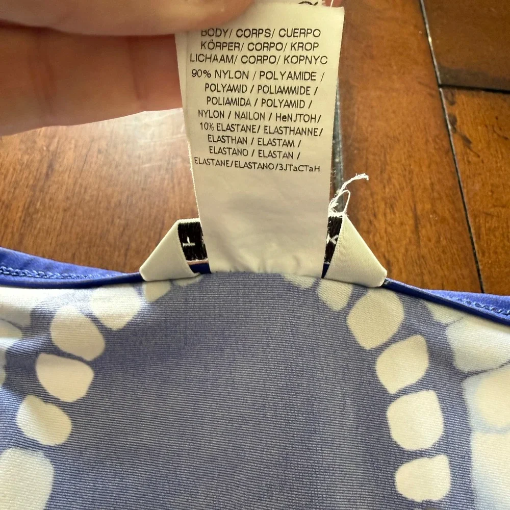 Trina Turk Blue White Geometric Tunic Mini Dress Kimono Sleeve Dashiki Print L - Picture 4 of 6